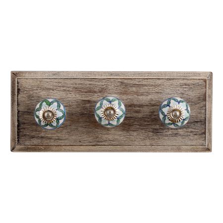 Green Leaves Ceramic Wooden Hooks